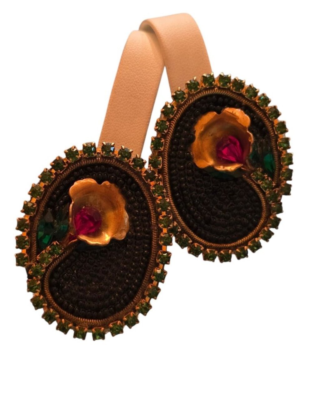 My Hanson Vintage 80s Glass Seed Bead Flower Clip Earrings (A9962)